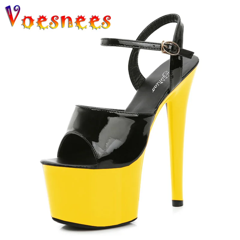 2022 Dress Party Shoes Adult Mixed Color Stripper Super High Heel 17cm Summer Sexy Women Sandals Gladiator Pole Shoes sandalias