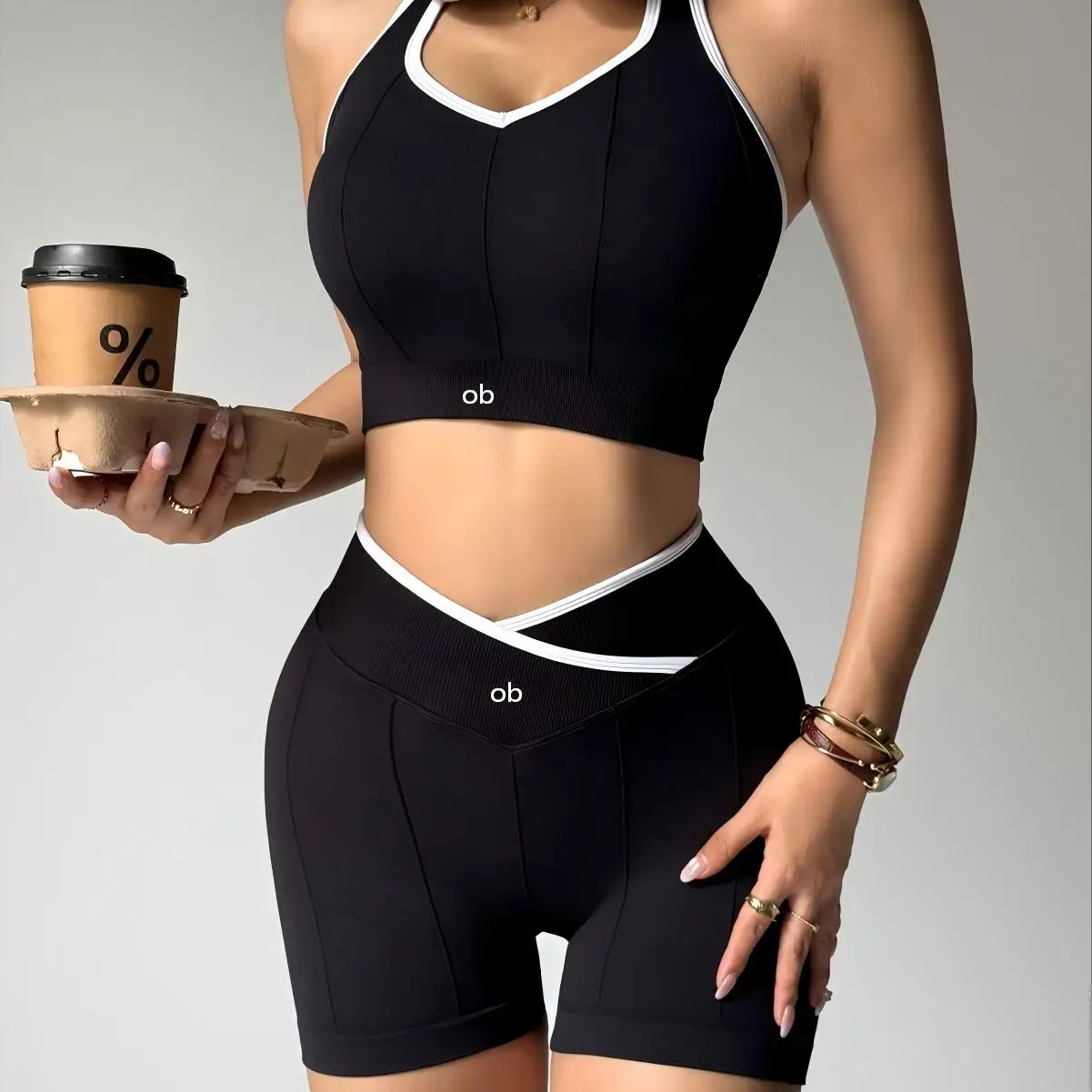 New color-matched wide-shoulder sports outfit for women, outdoor running tight yoga suit, shock-absorbing yoga bra, fitness suit