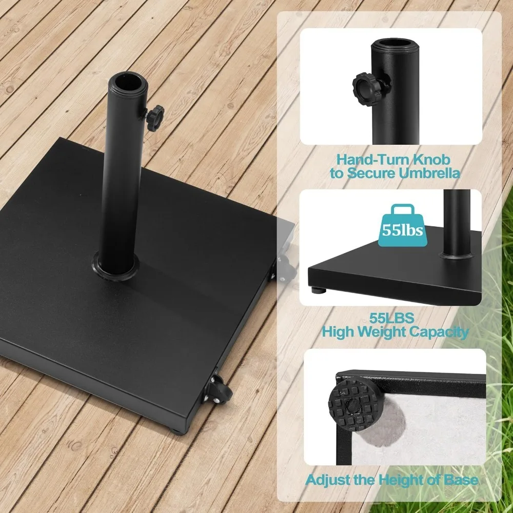 

Patio Umbrella Base 55lbs Outdoor Umbrella Stand with Wheels, Heavy Duty Square Concrete Stand Market Umbrella, Customized