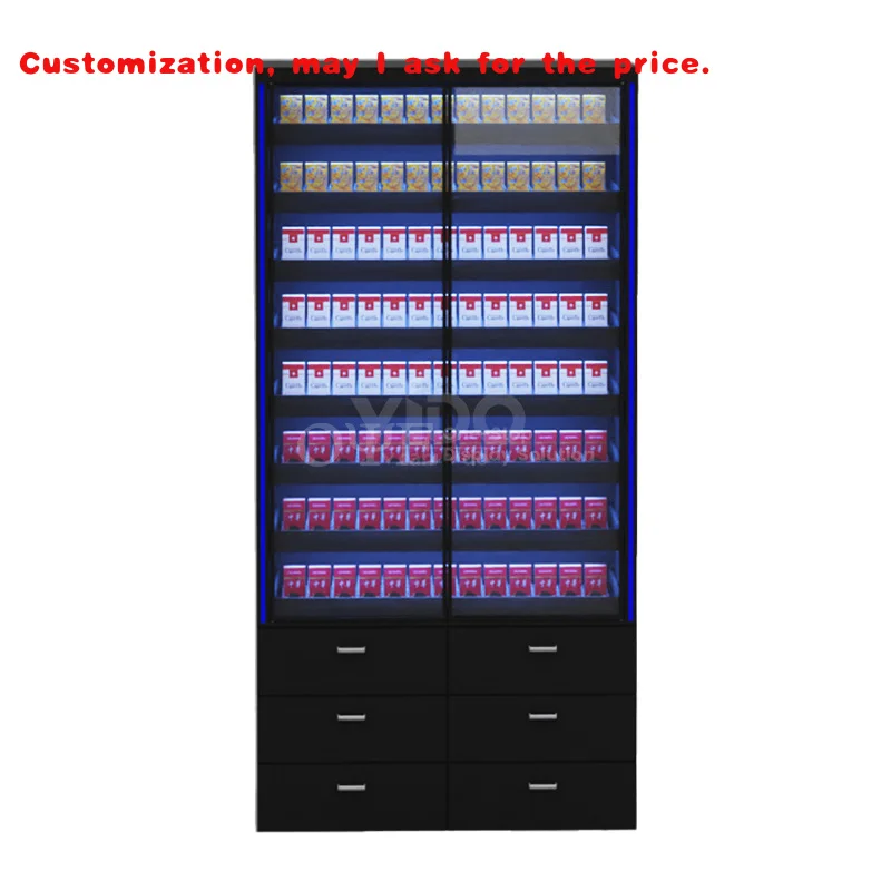 custom.Wooden Racks Convenience Store Smoke Shop Showcase with Light Cabinet Display
