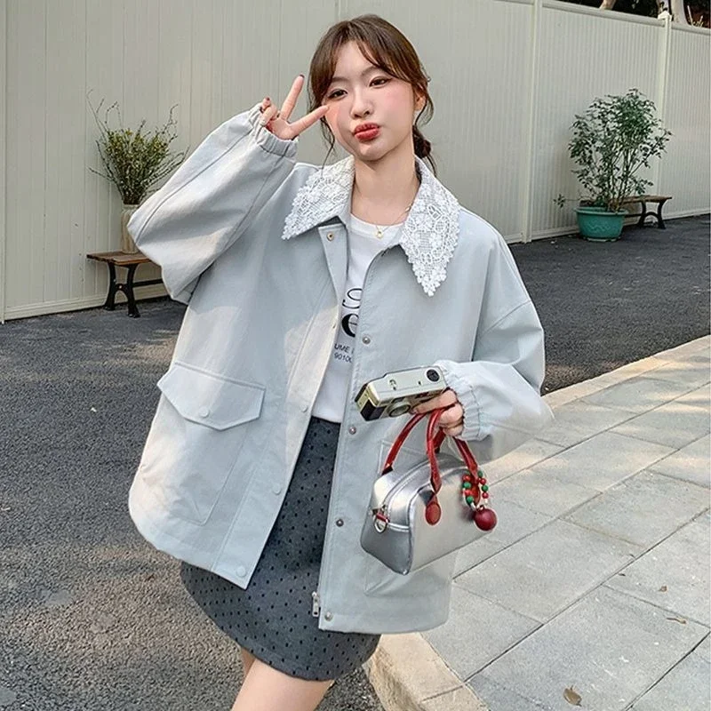 

​ Милая кружевная куртка с длинным рукавом и цветочным принтом для миниатюрных женщин, утягивающая повседневная верхняя одежда, топ ​