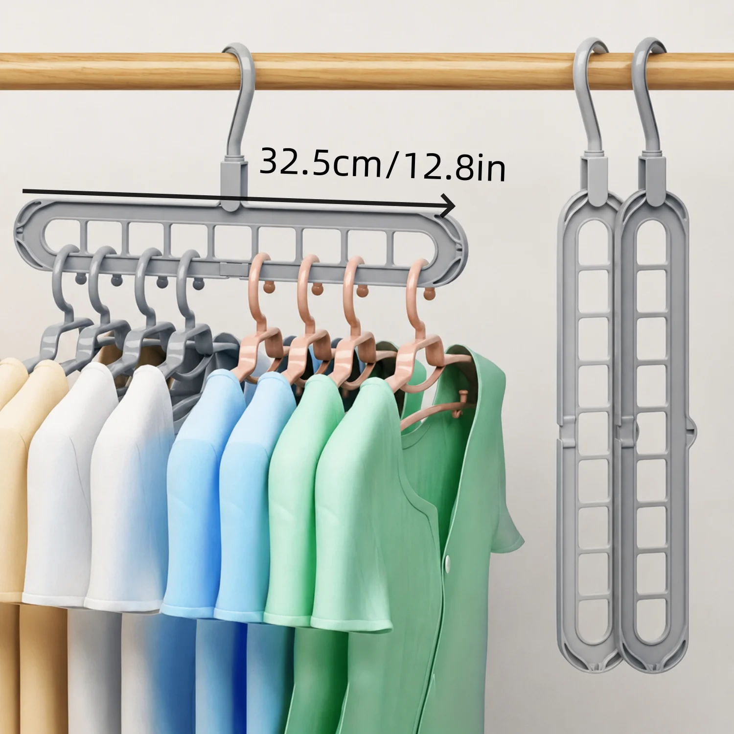 3/5PcsPlastic 9-Hole Foldable Hangers, Heavy Duty Space Saving Clothes Organizer Hangers, For Room, Closet, Wardrobe, Home & Dor