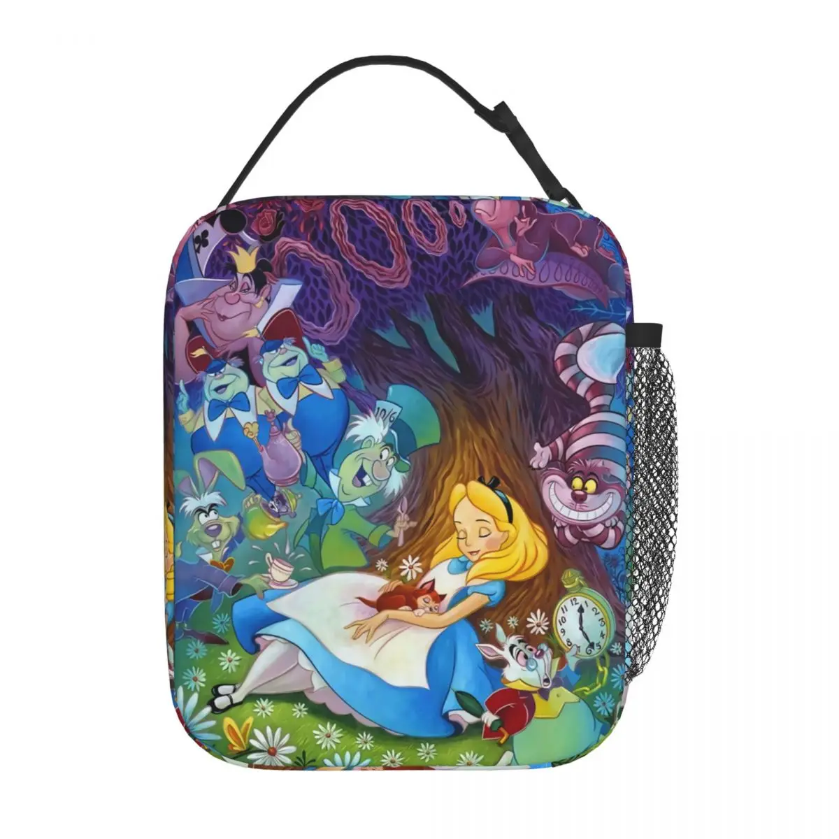 Custom Cheshire Cat Cartoon Alice In Wonderland Lunch Bag Insulated Lunch Box for Work Office Picnic Food Portable Tote Bags