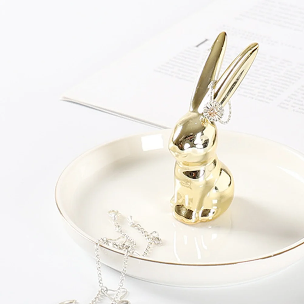 

1Pcs Rabbit Ceramic Jewelry Tray White Jewelry Storage Dish Organizer Plate for Rings Earrings Bracelets Desktop Ornament