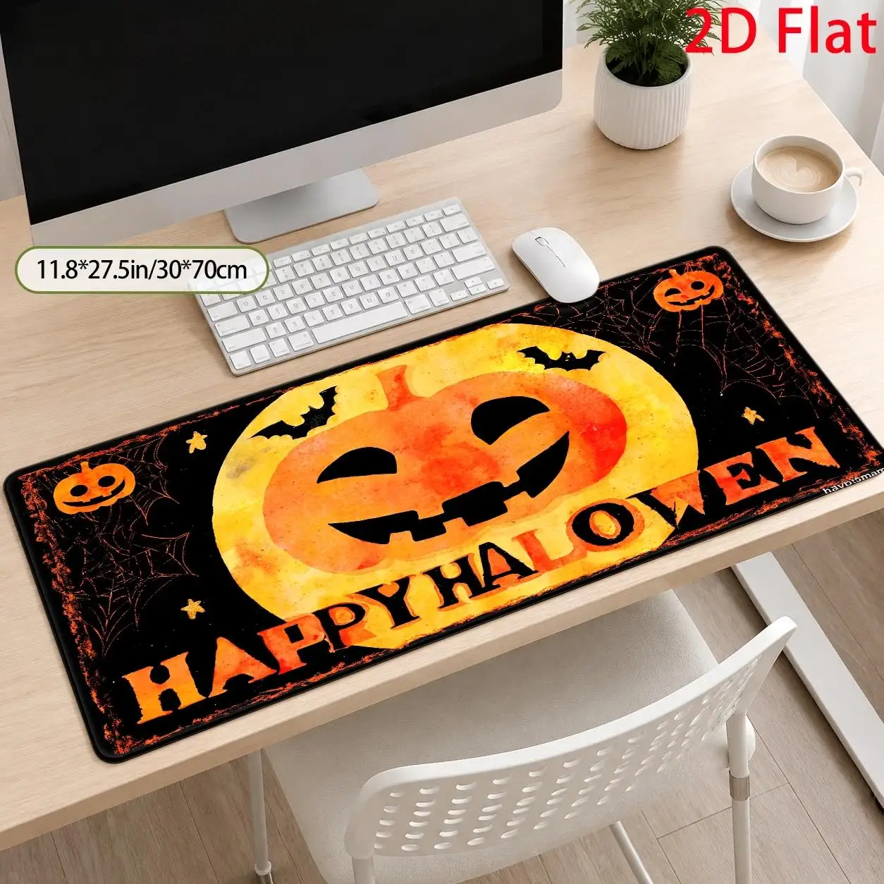 Large Spooky Pumpkin Mouse Pad Compatible for PC/Laptop - Vintage Watercolor Jack-O-Lantern Desk, Stain-Resistant Soft Suitable for Home Office, Gaming Room