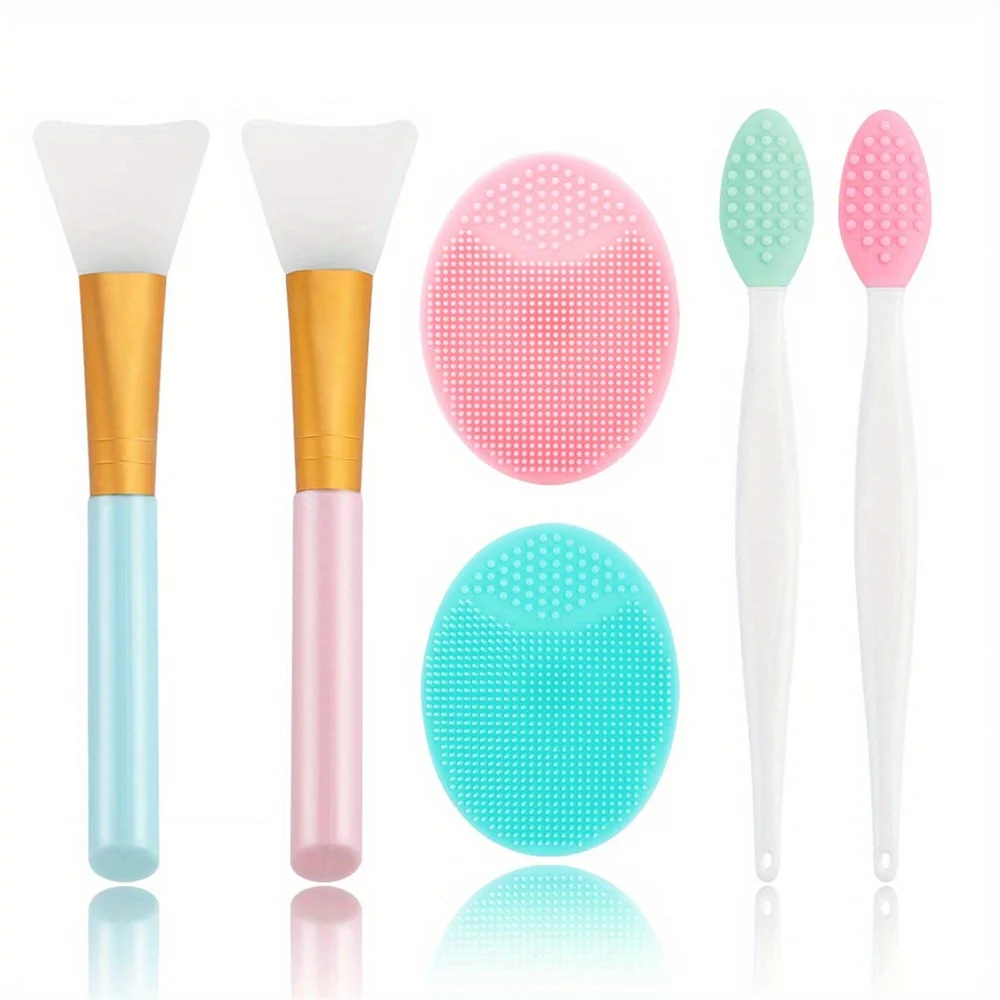6-teiliges Silikon-Gesichtsreinigungsset mit 2 Peeling-Lippenbürsten, 2 Reinigungsbürsten und 2 Gesichtsmasken-Peeling-Bürsten zur Entfernung von Mitessern