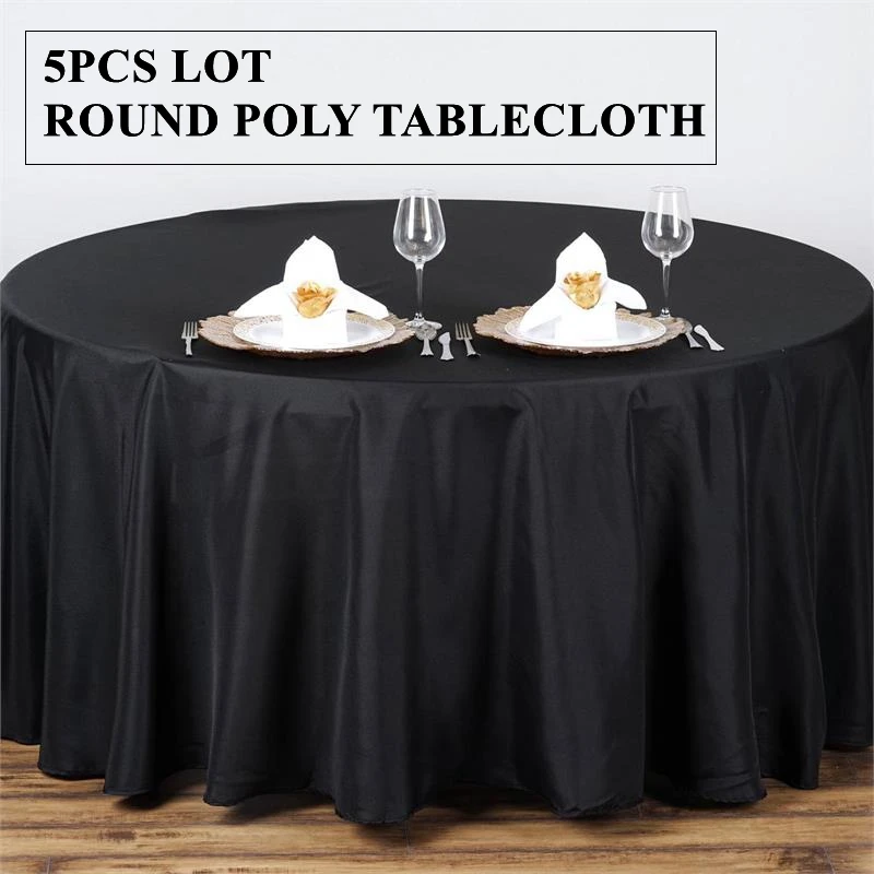 5pcs Lot White Black Round Poly Table Cloth Banquet Tablecloth Linen For Wedding Event Party Hotel Decoration