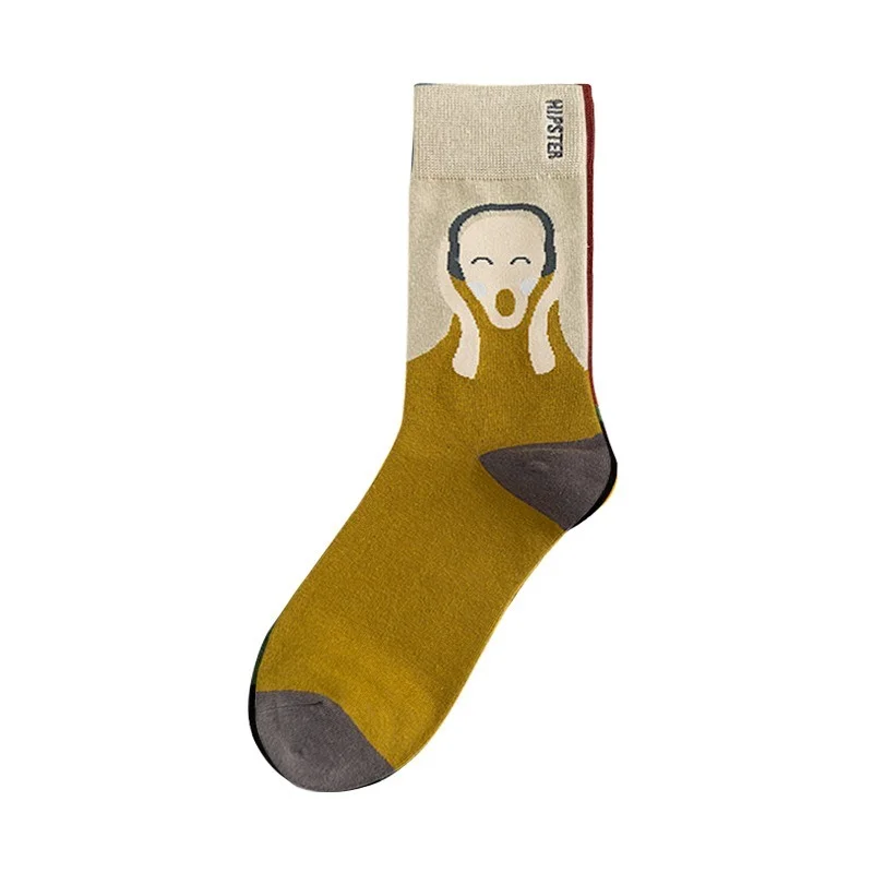 Colorful Funny Cotton Men Crew Socks Van Gogh scream Hip Hop Novelty Painting Skate Street Designer Harajuku Gift Happy Cool
