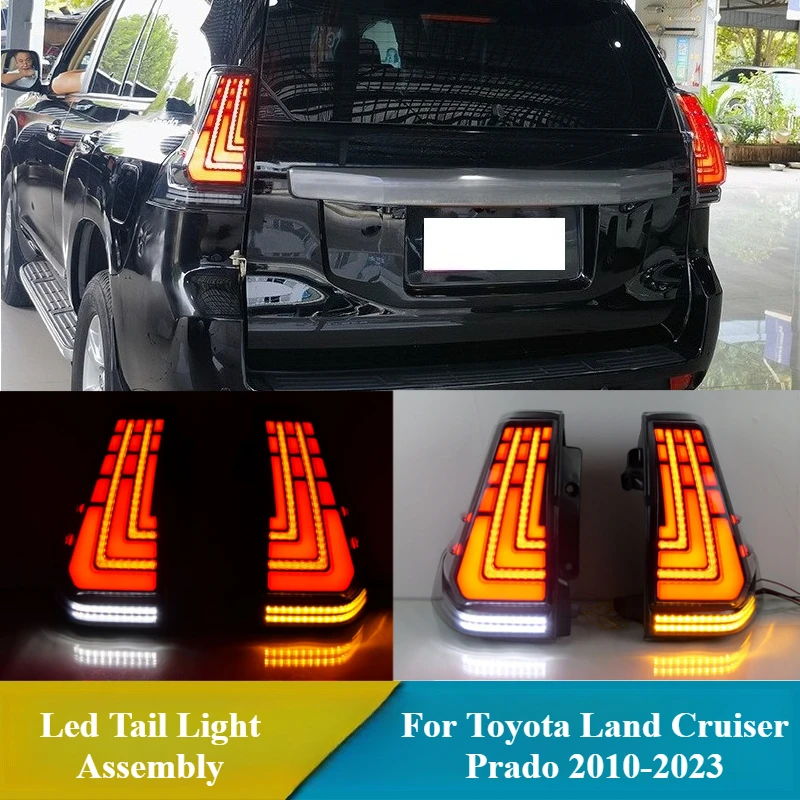 

Для Toyota Land Cruiser Prado 2010-2023 Автомобильный светодиодный задний фонарь в сборе DRL Driving Brake Динамический указатель поворота Белые фонари заднего хода