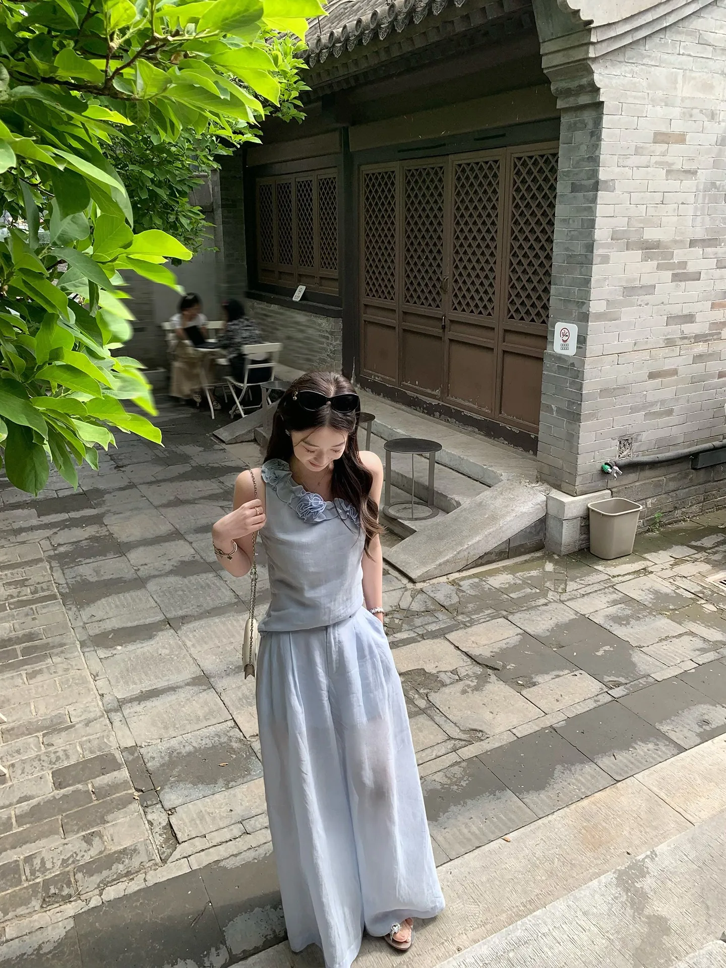 

Комплект Cchen Morningsong: широкие брюки в прованском стиле с кружевной отделкой и топ на бретельках, повседневная летняя коллекция для молодых женщин