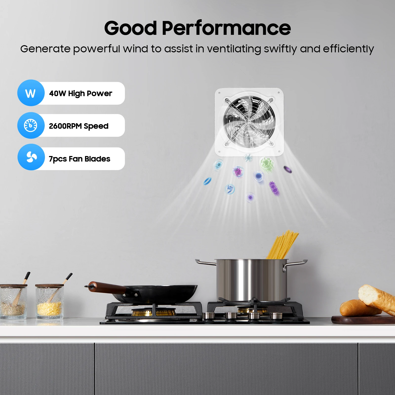 

6-дюймовый вытяжной вентилятор, металлический вытяжной вентилятор 40 Вт, 2600 об/мин, малошумный вентилятор для кухни, ванной комнаты