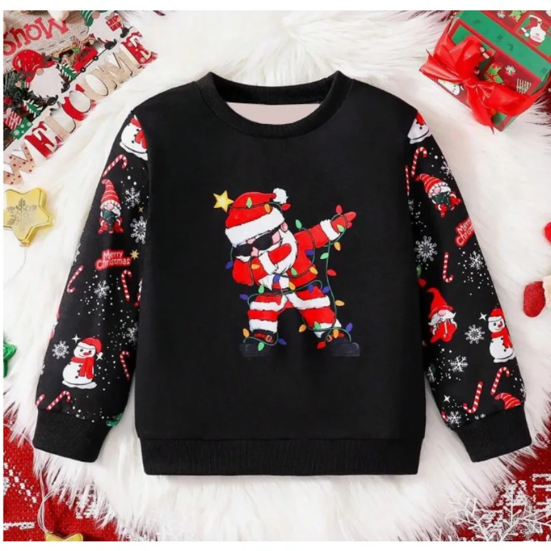 سويت شيرت بياقة دائرية عصرية جديدة للأطفال لعام 2026، شاحنة إطفاء مطبوعة ثلاثية الأبعاد ونمط شجرة عيد الميلاد، ملابس يومية