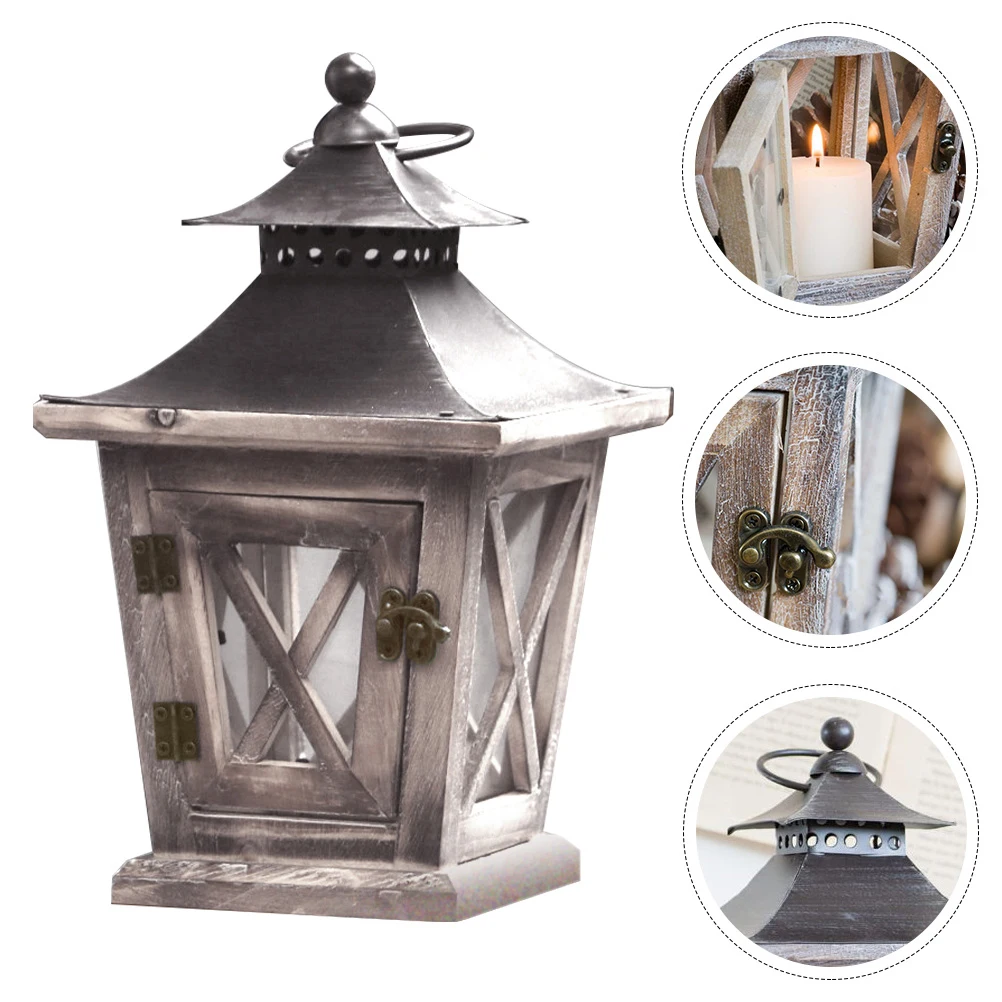 

1pc Retro Style Candlestick Elegant Portable Lantern Decorative Hanging Ornament Wooden Candleholder Simple Desktop