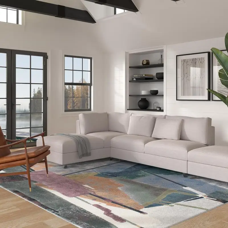 

Orange Sage Blue Gray Ivory Mauve Olefin Area Rug 8x10 ft - Stylish Modern Design for Living Room Bedroom Décor, Durable and