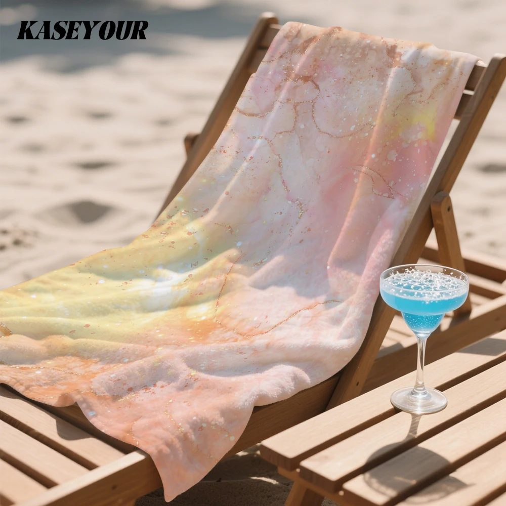 

Peach and Gold Marble Glitter Oversized Microfiber Beach Towel Sand Proof Quick Dry, Absorbent for Swimming Pool Travel Camping