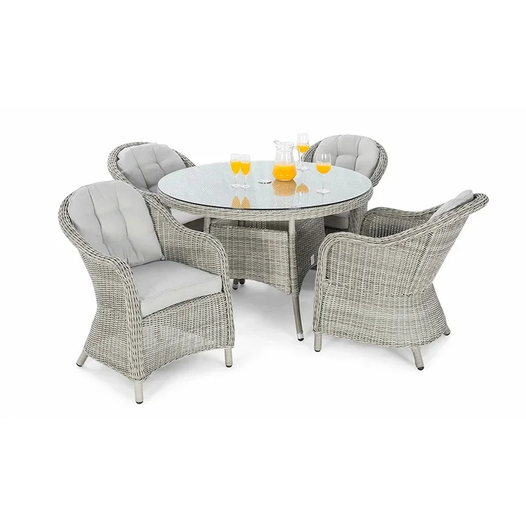 맞춤형 모던 야외 다이닝 파티오 세트, 원형 테이블 및 등나무 가구, 정원 호텔 또는 안뜰 PE 등나무 재료, 4 석 