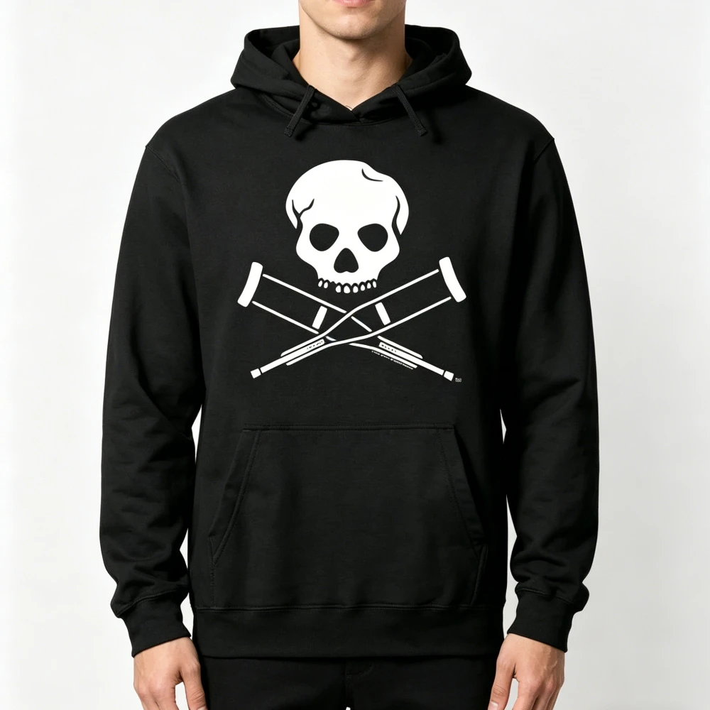Jackass Skull & Crutches Logo Hoodie - Unisex Gothic Punk Streetwear Rebel Graphic Pullover with Edgy Urban Skate Style