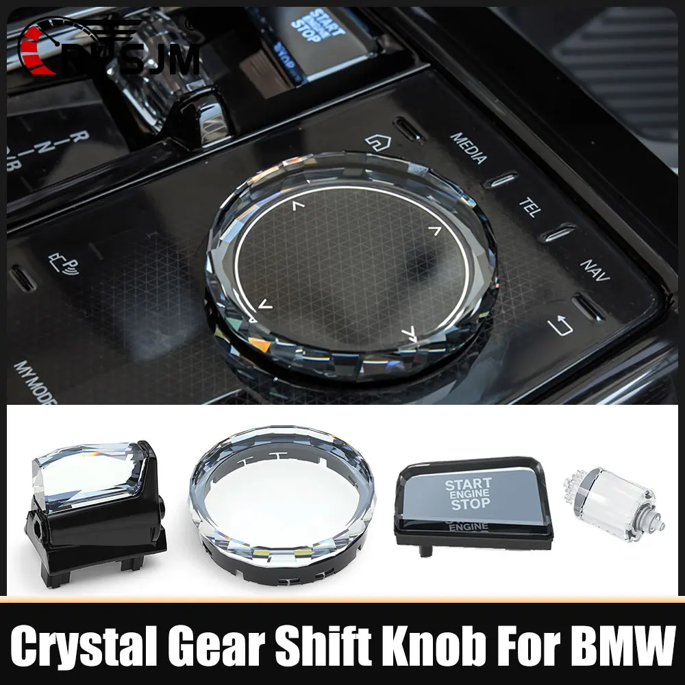 

Crystal 4-Piece Gear Shift Knob Stick Handle Kit Start Knob Set For BMW New 5 Series 7 Series iX X3 Crystal Interior Accessories