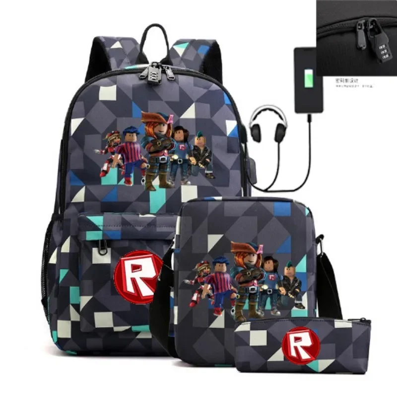 

3pcs/set Roblox Game Anime 3D Print Student Laptop Backpack USB Charging Backpack for Men and Women Casual Traveling Bags Gifts