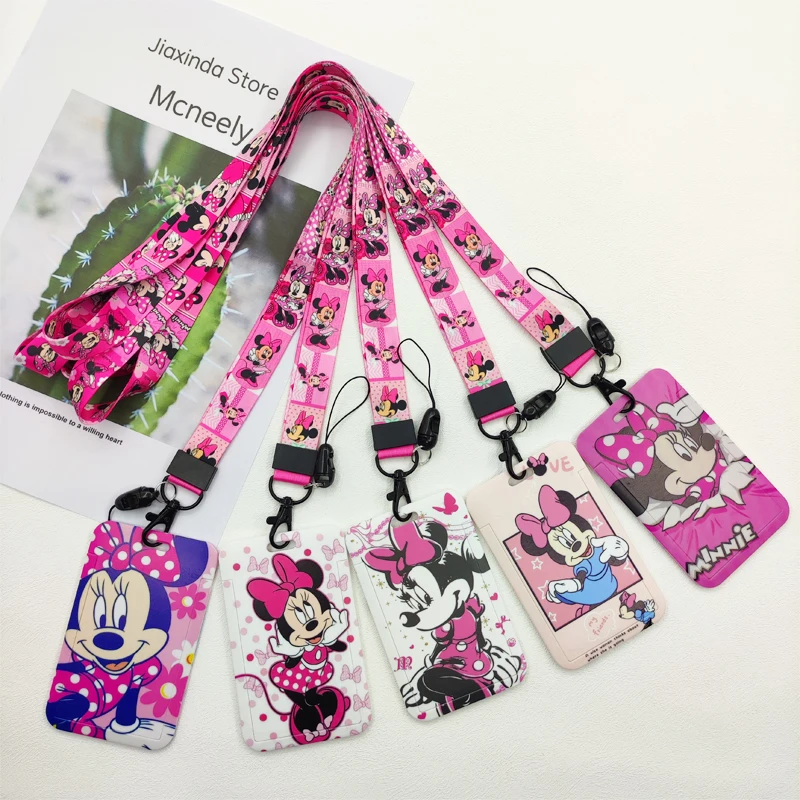 Disney Minnie Strap Lanyard Card Holder Key Keychain Badge Holder ID Credit Card Pass Hang Lariat Mobile Phone Charm Accessories