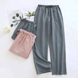 Spring/Summer Cotton Silk Home Sleepwear Men Twill Solid Color Pants Thin Couple Sleep Bottoms Viscose Pijama Pants Lounge Wear