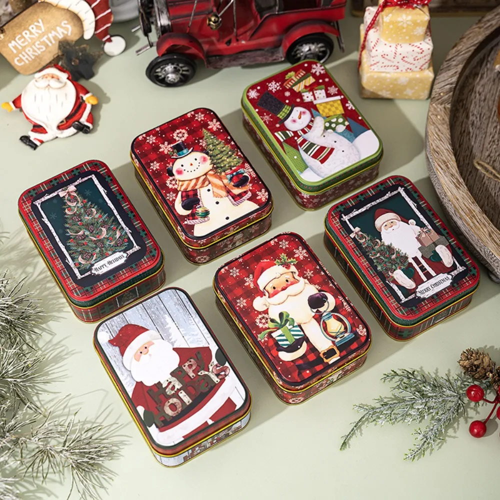 Cute Tinplate Christmas Tin Box Gift New Year Party Supplies Gift Box Festival Ornaments Candy Jar Christmas