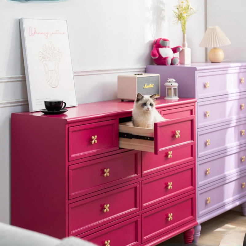 9 Drawers Vintage Pink Living Room Cabinets Storage Master Bedroom Bedside Cabinet  Entrance Furniture Buffet Dresser Modular