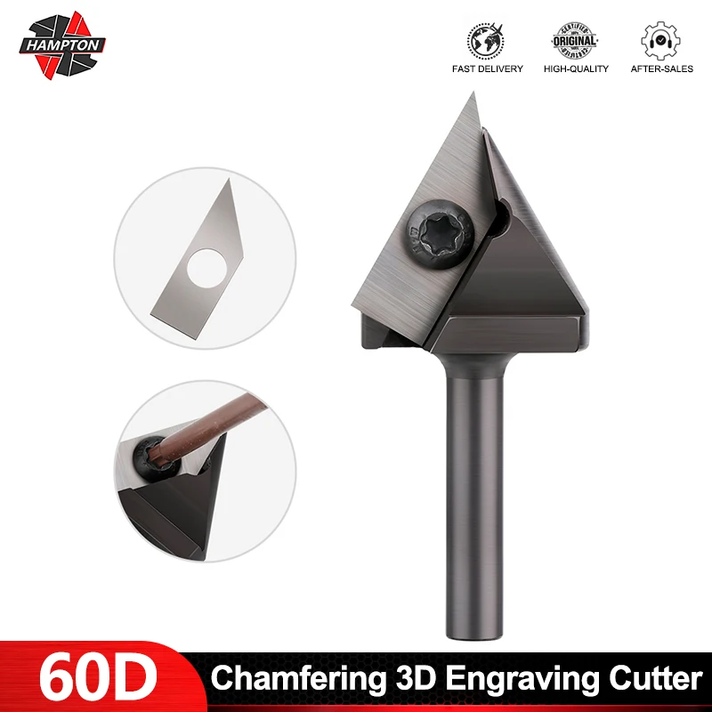 6.35mm Shank V-Groove Slotting Router Bit 60 Degree Spoilboard Surfacing Router Bit with Insert Chamfering 3D Engraving Cutter