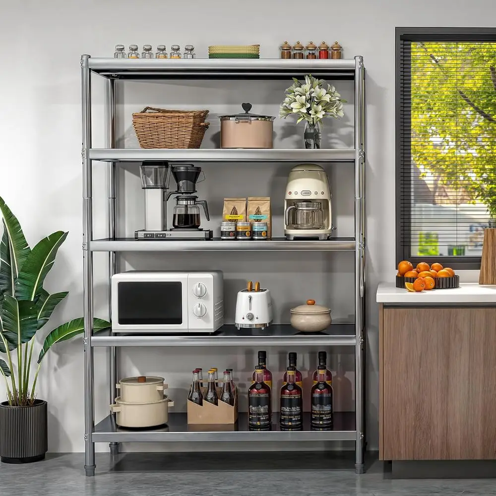 

5-уровневые стеллажи из нержавеющей стали 48x18x72 дюйма — сверхпрочная металлическая полка для кухни, гаража, коммерческого офиса | Индивидуальный