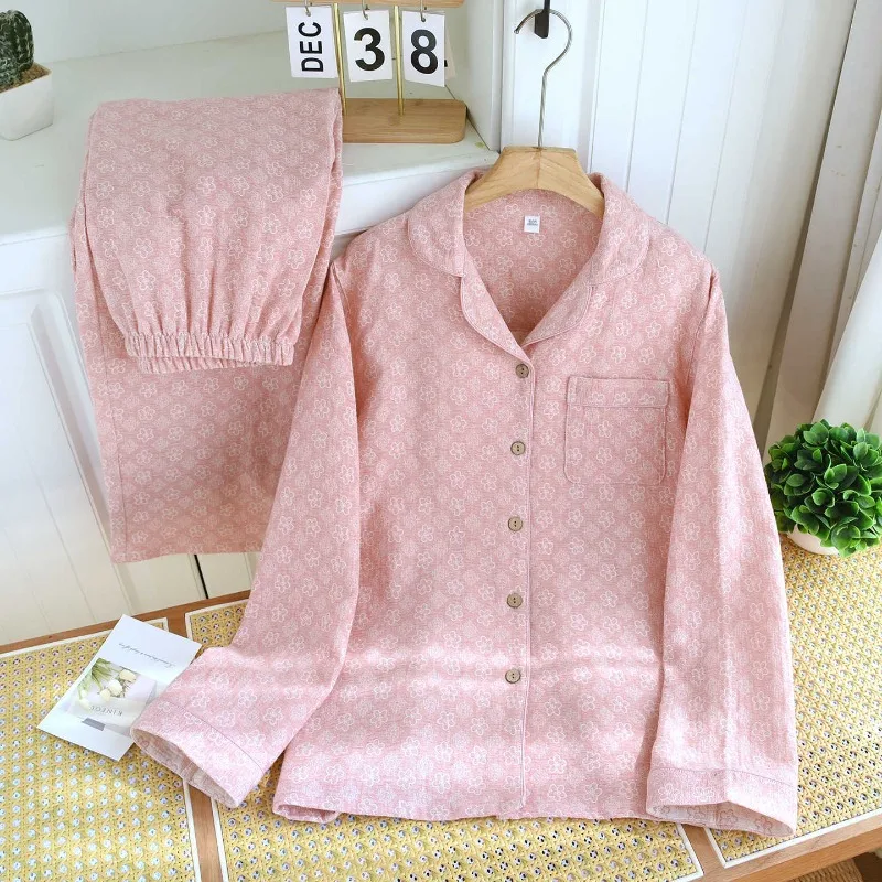 2026 Spring And Autumn New Women's Pajama Set 100% Cotton Color Knitted Jacquard Long Sleeve Four Seasons Large Home Clothing