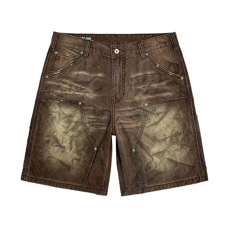 

JXN2036 Summer new tie-dye work shorts men loose big yards cotton straight five trousers American casual