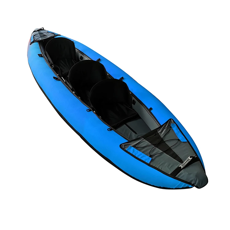 PVC And Polyester Blue Folding Kayak Boat Inflatable Kayak 3 Person