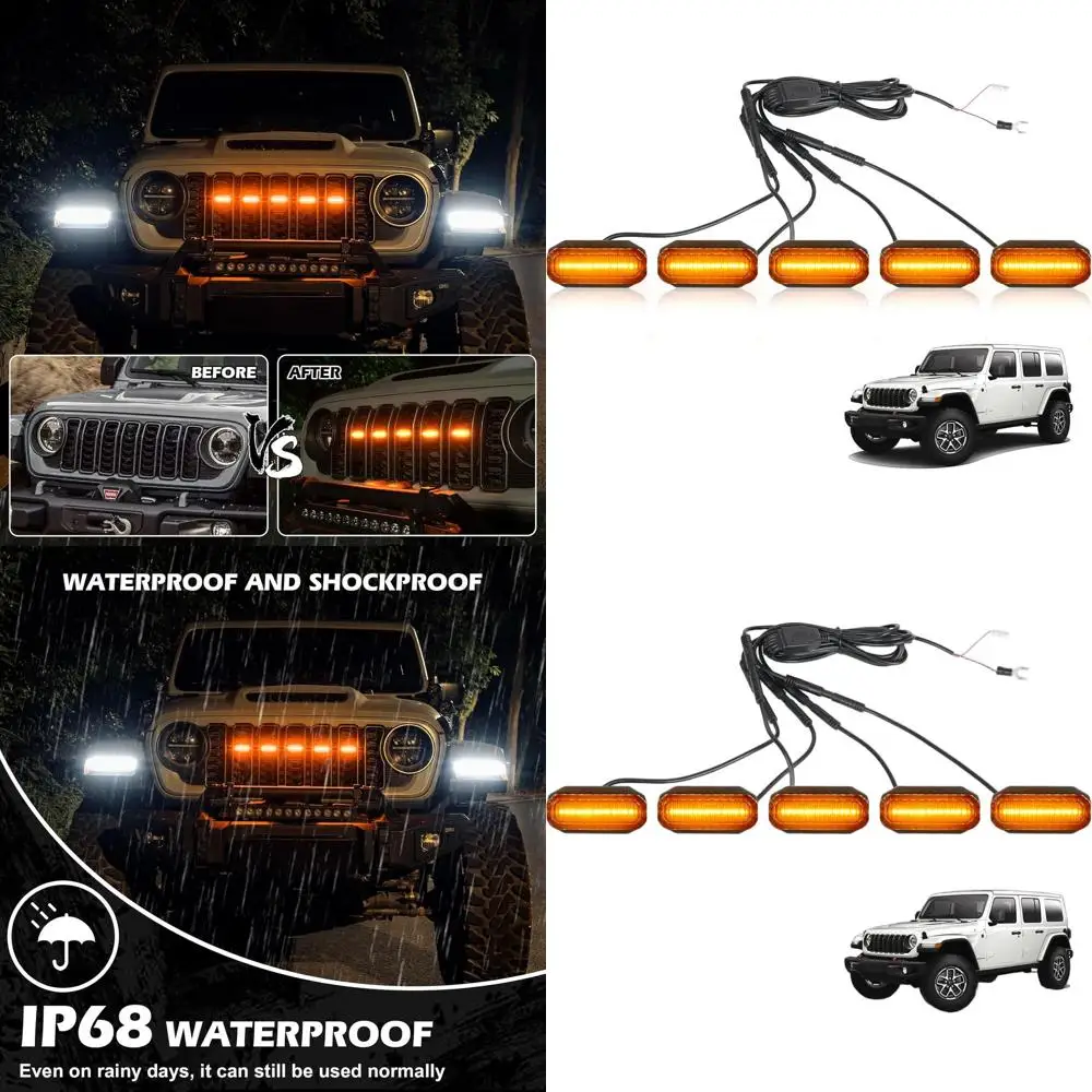 

Maiker Amber LED Grille Lights for 2024-2025 Jeep Wrangler JL/JLU & Gladiator JT, 5-Piece Front Grille Marker Set