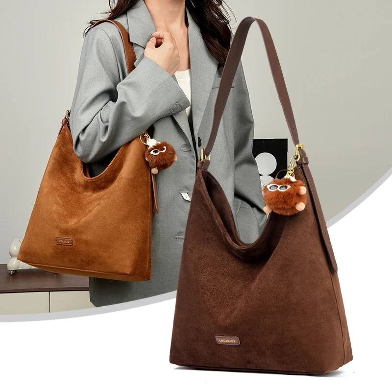 

Новая замшевая сумка через плечо для женщин, однотонная сумка через плечо, легкая и прочная, элегантная женская сумка-тоут, модная ретро-сумка