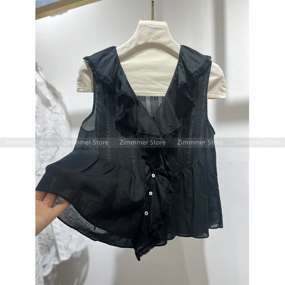 French niche ruffled lapel loose versatile sleeveless vest tops women 24 summer new