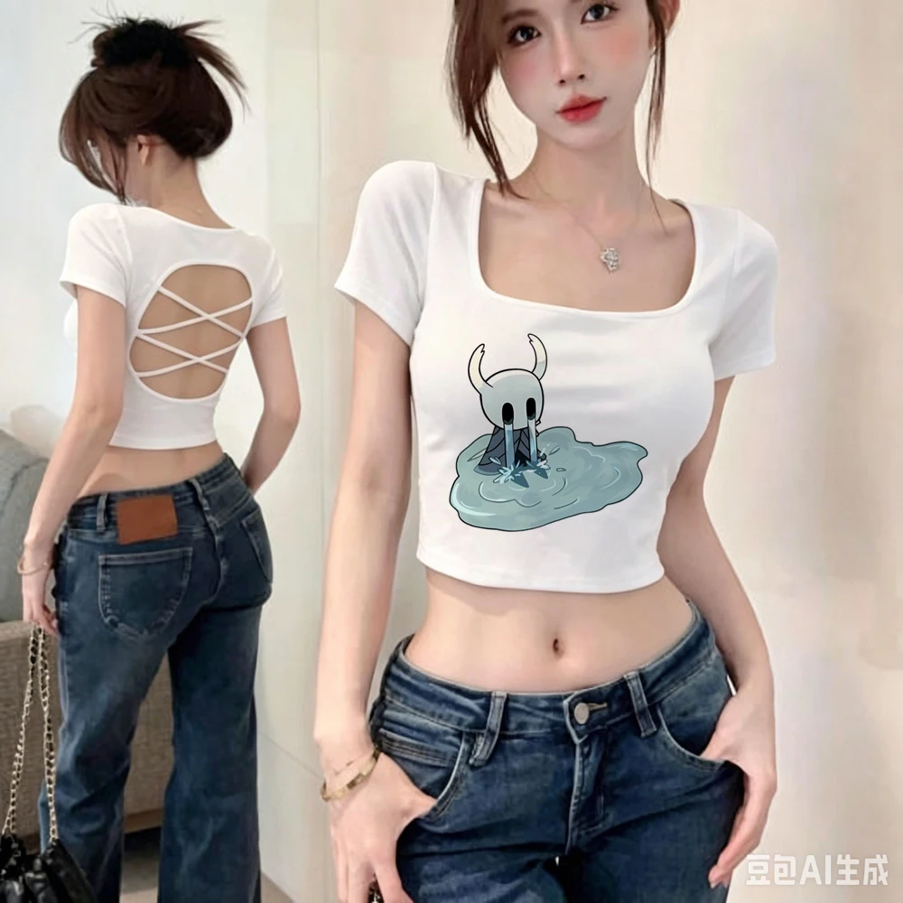 Hollow Knight crop top women japanese party dollette meme y2k t-shirt jojifuku graphic cheap dollette manga