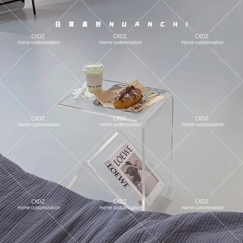 Modern Acrylic Transparent Side Table Small Coffee Table for Living Room Corner Light Luxury Bedside Nightstand for Small