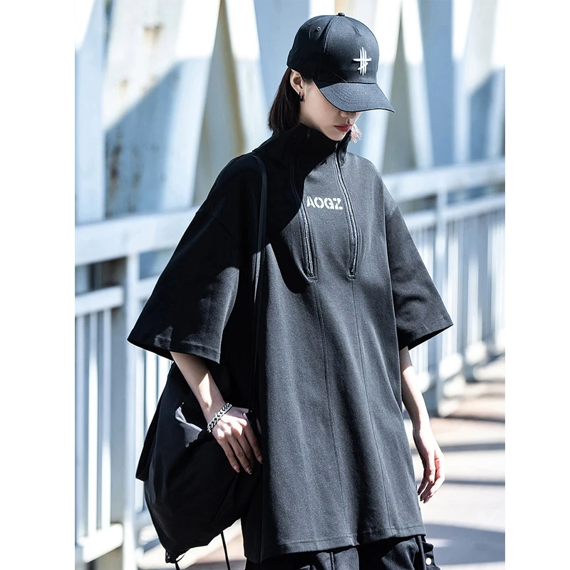 Techwear-タートルネックTシャツ,男性用,ヒップホップ,原宿,ゆったりとした半袖トップス,ストリートウェア