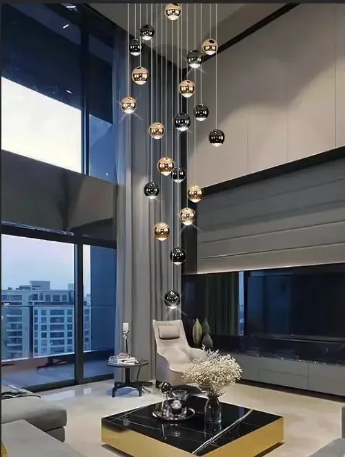 

Minimalist stair chandelier modern minimalist loft villa duplex floor revolving staircase light long chandelier