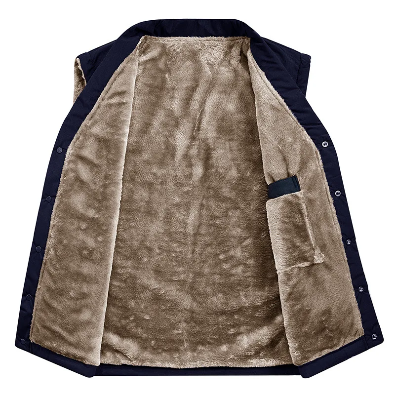 Minsu 2025 New V-neck Vest with Fleece Lining, Thickened for Middle-aged and Elderly, Plus-size Vest Jacket