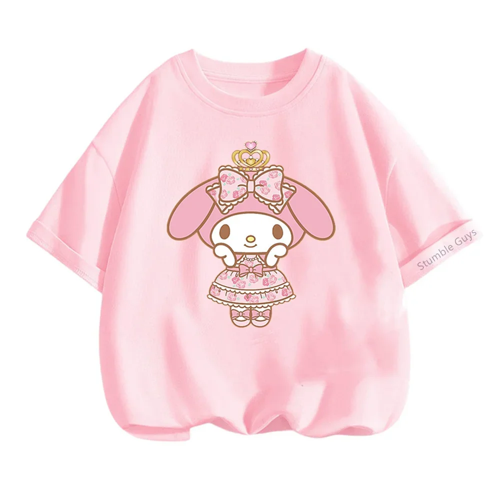Camiseta de manga corta Kawaii My Melody Sanrio para niños de 3 a 14 años, camisetas informales de verano, ropa para niños y niñas
