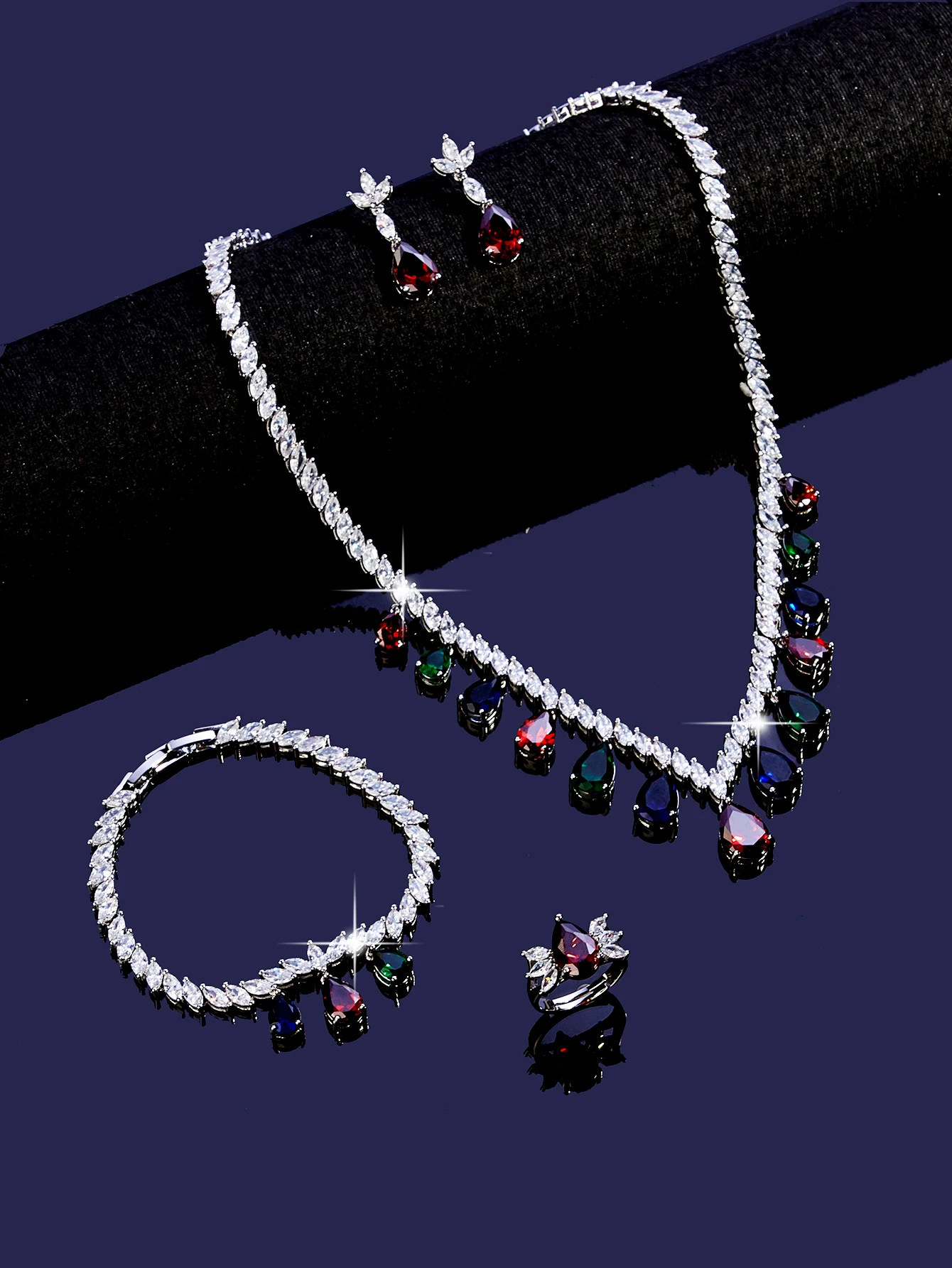 

Luxury Women Necklace and Earring Water Drop Zirconia Mix Stone Colorful For Women Wedding Jewelry Set