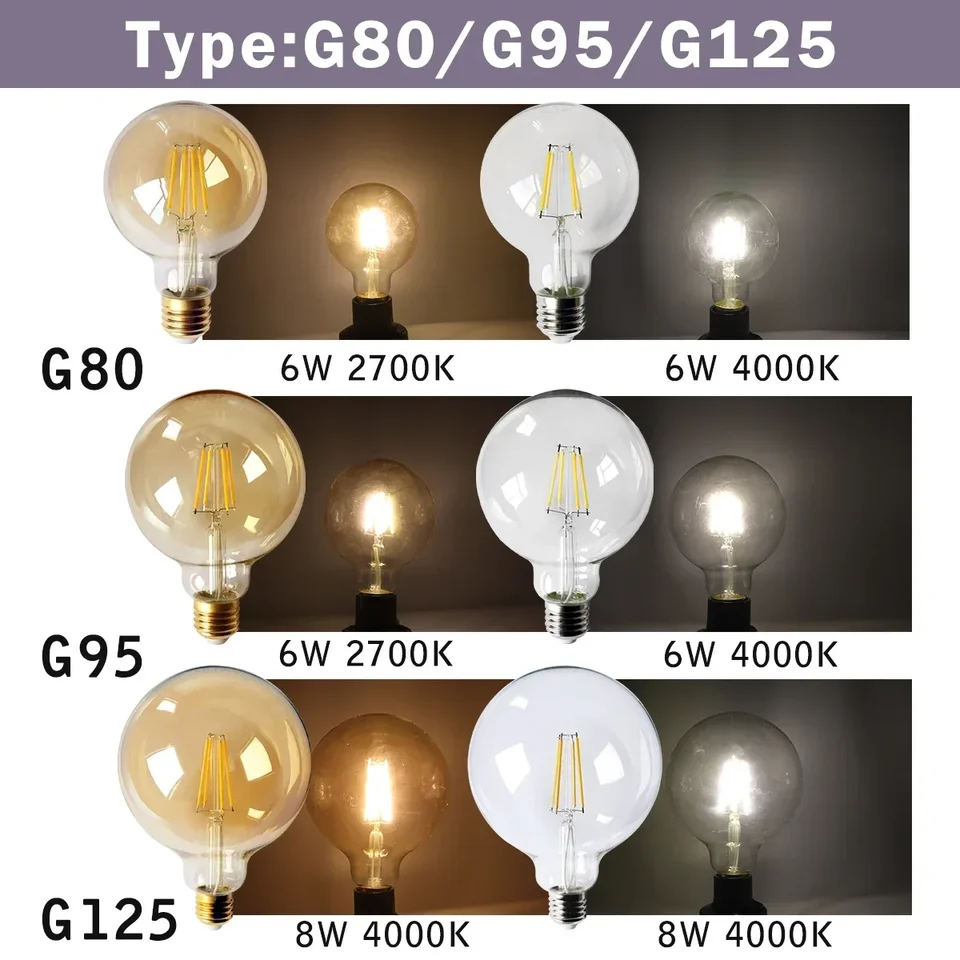 3pcs Retro Led Light Bulb E27 B22 E14 C35 A60 ST64 AC220-240V Edison Filament Bulb Vintage Warm Glass Lamp Lighting Indoor Light, image 5