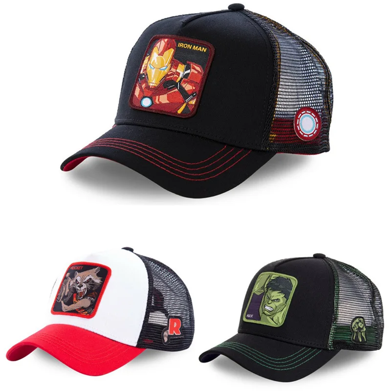 Marvel Classic Movies Anime Figure Embroidery Baseball Cap Iron Man Hulk Adjustable Cartoon Mesh Cap Fashion Hip Hop Hat Gifts