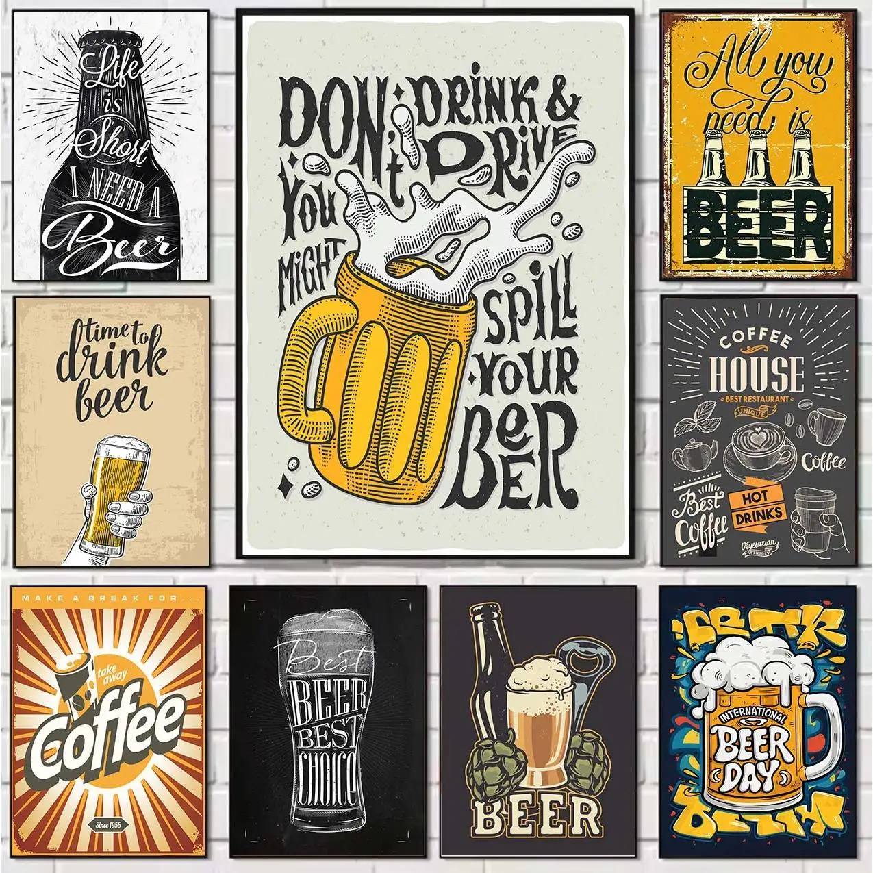 Pinturas sobre lienzo y pósteres de cerveza divertida, impresiones de arte mural estético, pinturas de pared para la decoración