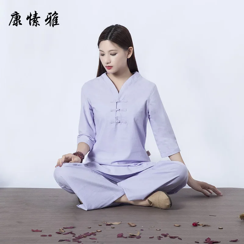 spring summer women yoga clothes linen loose wide leg yoga pants yoga shirts meditation tai chi martial arts uniforms clothing