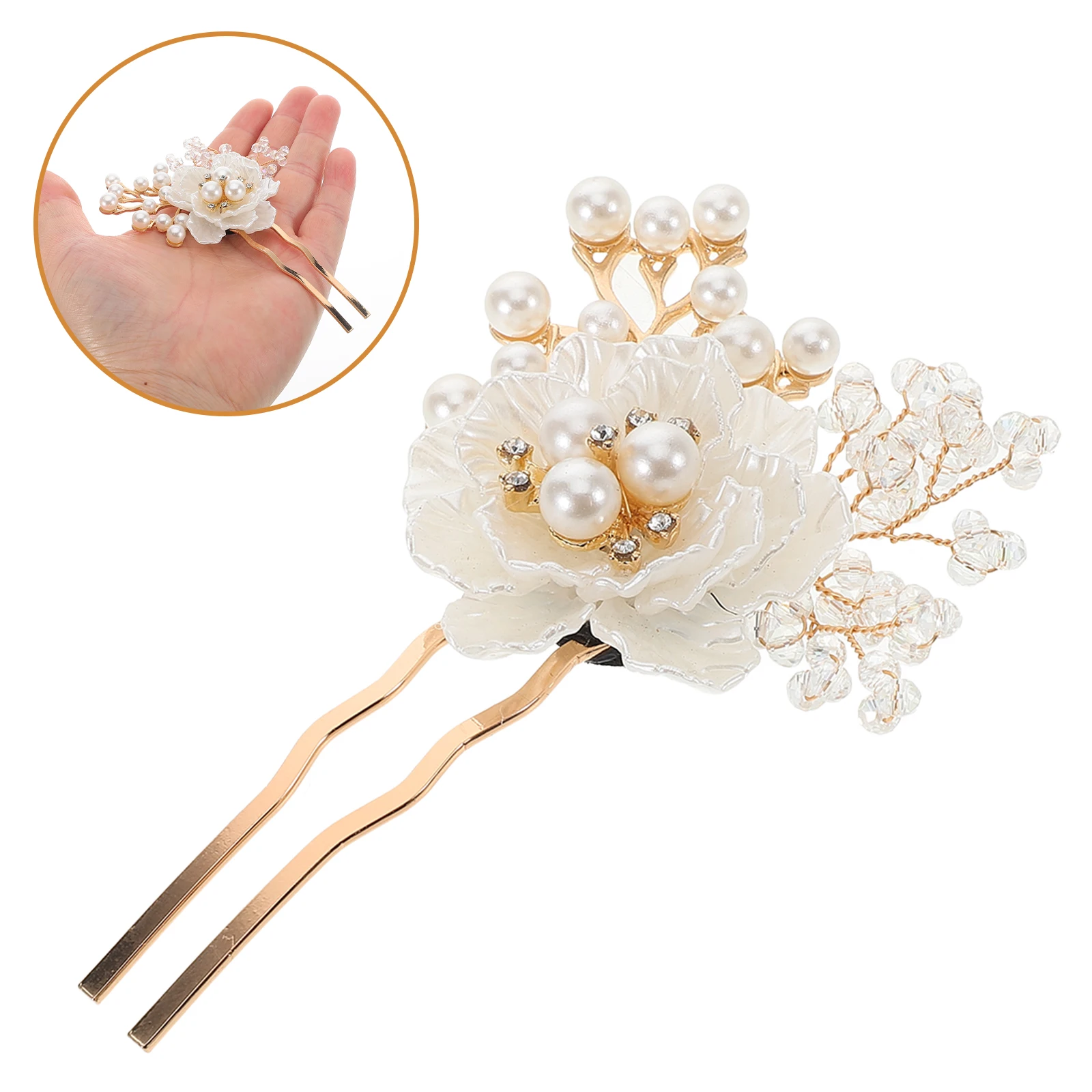 

U Shape Pin Imitation Pearl Floral Design Bride Wedding Headdress Styling Accessories For Women Girls Brides Bridesmaids Prom