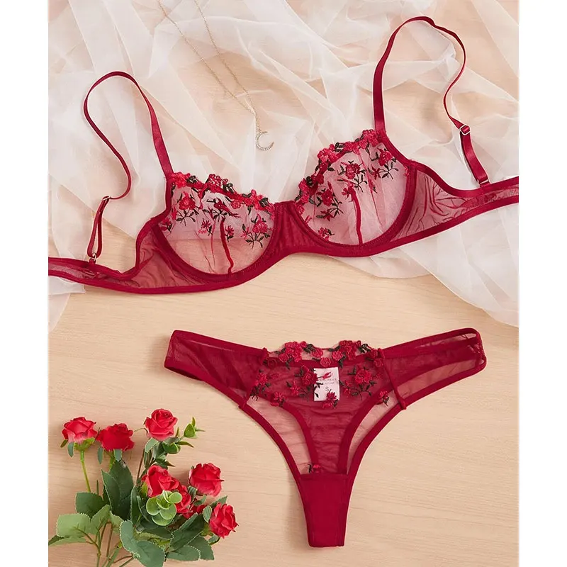 Woman 2 Pieces Black Daily Lingerie Sexy Floral Embroidery Underwear Transparent Lace Short Skin Care Kits Delicate Fairy Set