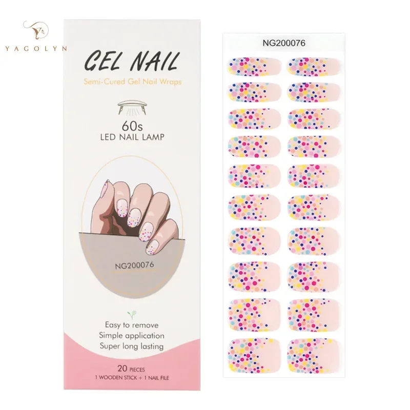 Tira de parche de uñas de Gel semicurado, deslizador adhesivo de larga duración, envolturas de uñas de cubierta completa, pegatina de manicura de esmalte de Gel UV, serie NG de 20 puntas