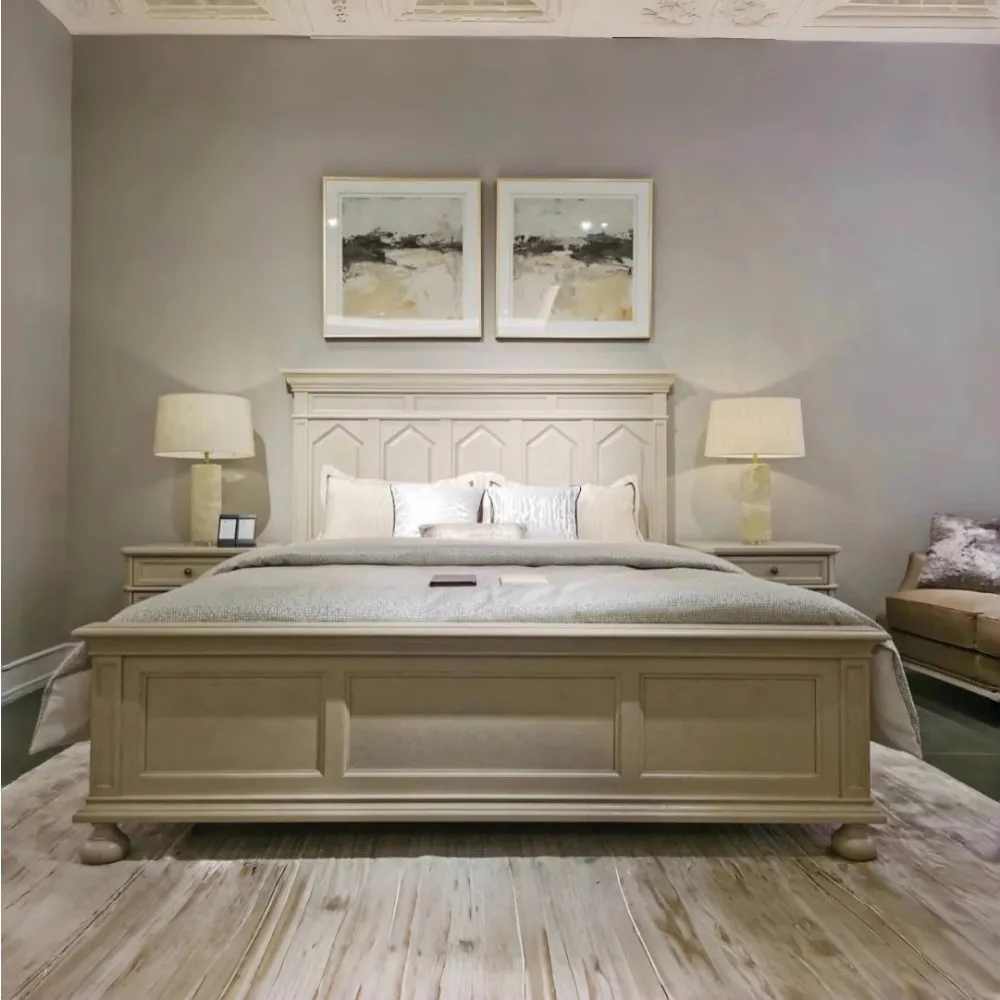 

Solid wood double bed oak master bed white 1.8 meters modern simple bed